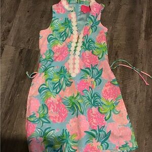 Sleeveless Floral Midi Dress in Aqua and Pink